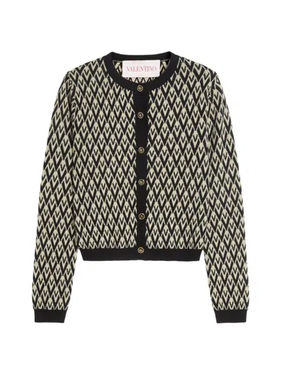 Valentino Women's Wool Cardigan With Toute La V Jacquard Pattern In Multi