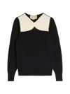 Valentino Bow-detailed Two-tone Wool Sweater In Black