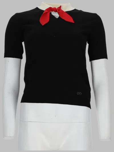 Valentino Bow Wool T-shirt In Black