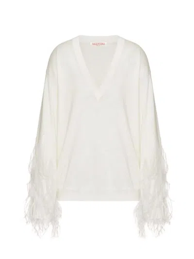 Valentino Women's Wool Sweater With Feathers In White