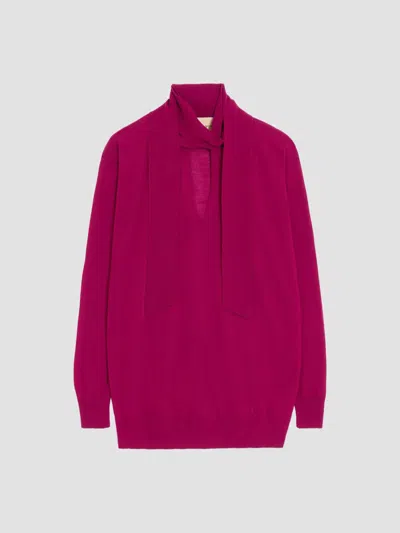 Valentino Women's Wool Sweater With Scarf In Raspberry