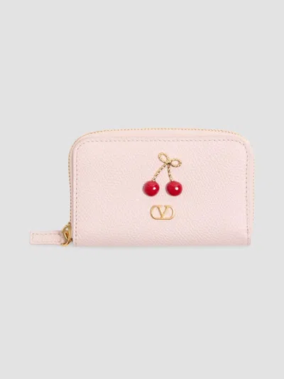 Valentino Garavani Women's Zip Wallet In Grainy Calfskin In Pink