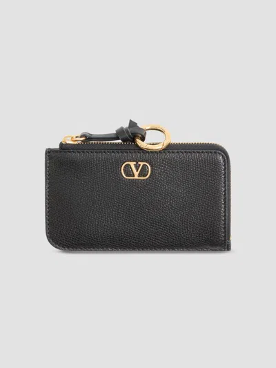 Valentino Garavani Women's Zip-around Charm Card Holder In Grainy Calfskin In Black