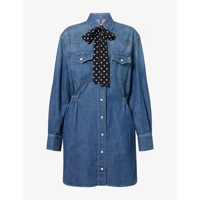 Valentino Womens Abito Scarf-tie Denim Midi Dress Medium Blue Denim