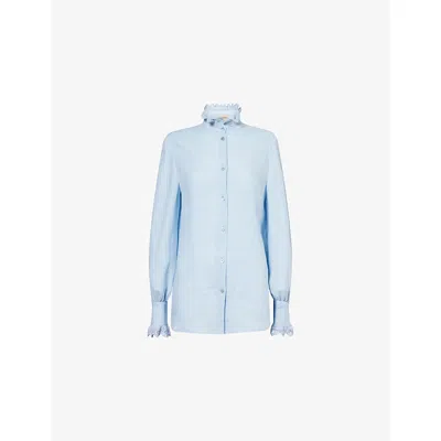Valentino Womens Angel Blue Embroidered Long-sleeves Linen Shirt