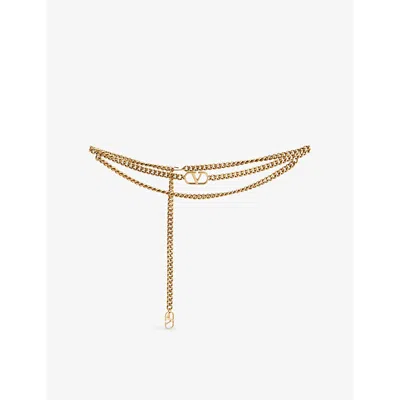 Valentino Garavani Womens Antique Gold Vlogo Brass Chain Belt