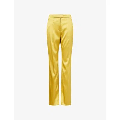 Valentino Straight Leg Satin Trousers Belt Loops In Yellow