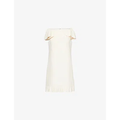 VALENTINO WOMENS AVORIO COUTURE BOW-APPLIQUE WOOL-SILK BLEND CREPE MINI DRESS