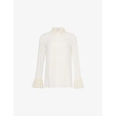 Valentino Womens Lace-trim Long-sleeve Georgette Silk Shirt Avorio