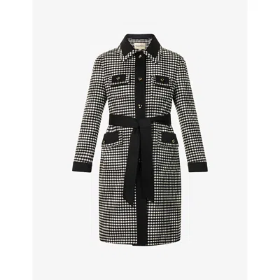 Valentino Womens Avorio Nero Gingham-pattern Wool And Cashmere-blend Coat In Black