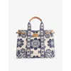 Valentino Antibes Large Leather-trimmed Floral-jacquard Tote In Avorio/blue/ivory/navy