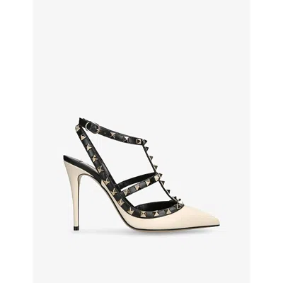 Valentino Garavani Valentino Rockstud 100 Leather Pumps In Black And White
