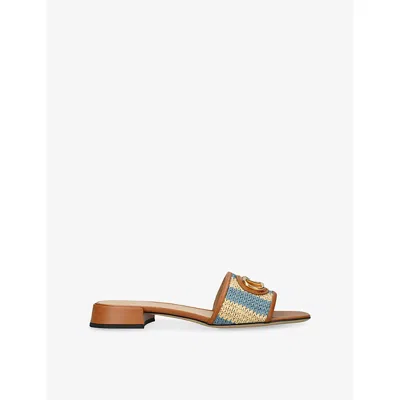 Valentino Garavani Womens Beige Comb Vlogo 20 Crochet Slides Eur 36 / 3 Uk In Sand