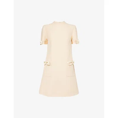 Valentino Womens Betulla Bow-embellishment Short-sleeves Wool And Silk Mini Dress In Nude