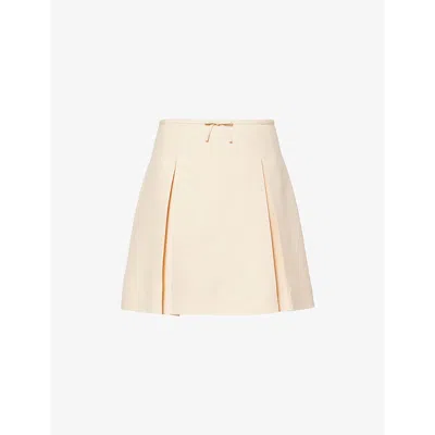 Valentino Womens Betulla Bow Pleated Wool-silk Woven Mini Skirt In Birch Tree