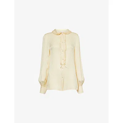 Valentino Womens Monogram Frilled Silk Shirt Betulla