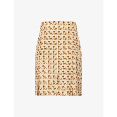 VALENTINO WOMENS BETULLA MULTICOLOR PRINTED PLEATED SILK MIDI SKIRT