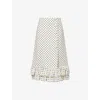 Valentino Womens Betulla Nero Polka-dot Ruffled Woven Midi Skirt In Betulla Nero