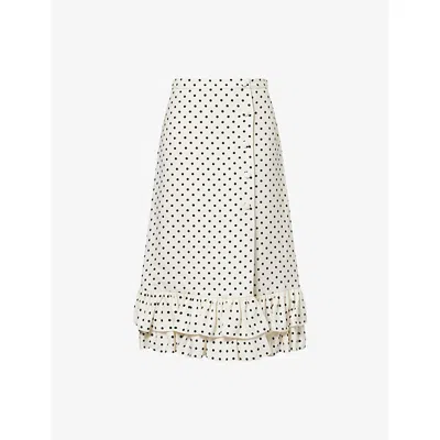 Valentino Womens Betulla Nero Polka-dot Ruffled Woven Midi Skirt