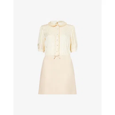 Valentino Womens Peter-pan Collar Frilled Wool-silk Blend Mini Dress Betulla In Birch Tree