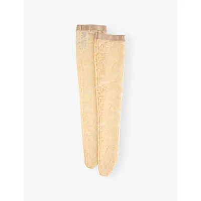 VALENTINO WOMENS BETULLA REBRODÉ KNEE-HIGH STRETCH-LACE SOCKS L/XL