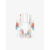 Valentino Embroidered Floral Pattern Shirt With Ruffled Collar In Bianco Multicolor