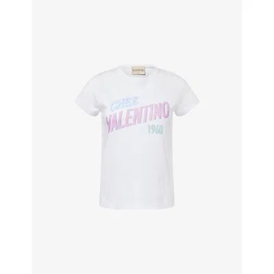 Valentino Womens Bianco Text-print Round-neck Cotton T-shirt In White