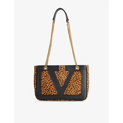 Valentino Garavani Womens Biscotto/bark Brown/nero Viva Superstar Leather Small Shoulder Bag