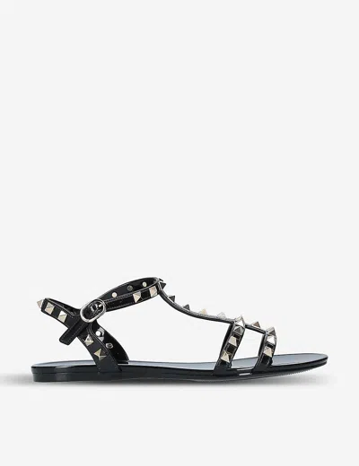 Valentino Garavani Rockstud Rubber Sandals Ankle Strap Design In Black