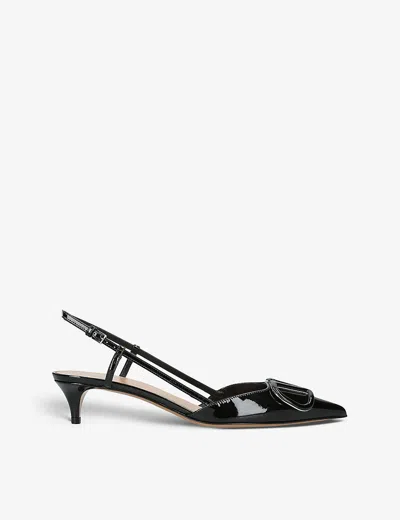 Valentino Garavani Valentino Rockstud Bow 100 Patent Slingback Pump In Black