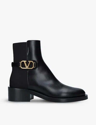 Valentino Garavani Vlogo Signature Calfskin Ankle Boot 30mm In Black