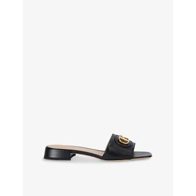 Valentino Garavani Vlogo Textured-leather Slides In Black