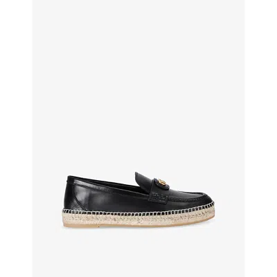 Valentino Garavani Womens  Brand-plaque Leather Loafers In Black/comb