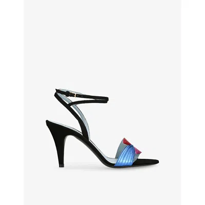 VALENTINO GARAVANI WOMENS BLACK/COMB FOLIEFOLIAGE SANDAL 85 LEATHER HEELED SANDALS EUR 37 / 4 UK