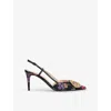 Valentino Floral Print Stiletto Heels With Gold Embellishment