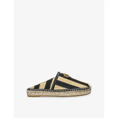 Valentino Garavani Womens Blk/beige Vlogo Striped Raffia Espadrille Mules Eur 37 / 4 Uk In Multi
