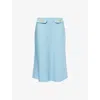 Valentino Womens Bluish Grey Vlogo Hardware Flared Woven Midi Skirt In Blue