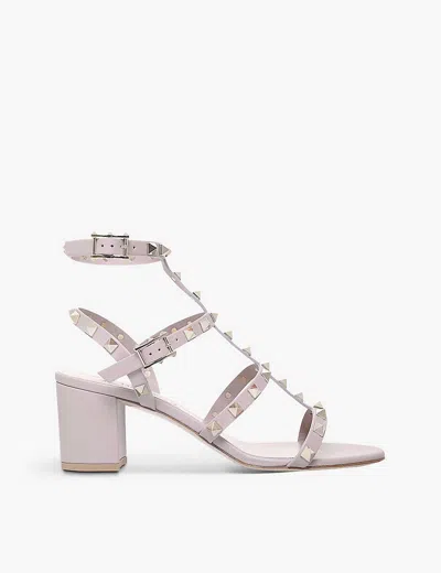 VALENTINO GARAVANI WOMENS BLUSH ROCKSTUD OPEN-TOE LEATHER HEELED SANDALS EUR 37.5 / 4.5 UK,55876927