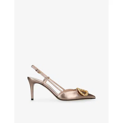 Valentino Garavani Womens Blush Vlogo 80 Slingback Metallic Leather Pumps Eur 37.5 / 4.5 Uk In Multi
