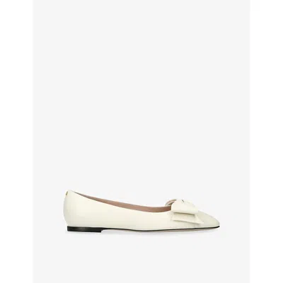 Valentino Garavani Womens Bone Bowow Leather Ballerina Flats Eur 39 / 6 Uk In Beige