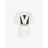 Valentino Womens Brand-print Rhinestone-embellishment Cotton-jersey T-shirt Avorio Nero In Avorio Nero