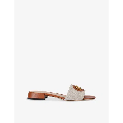 Valentino Garavani Vlogo Embellished Textured-leather And Canvas Slides In Neutrals