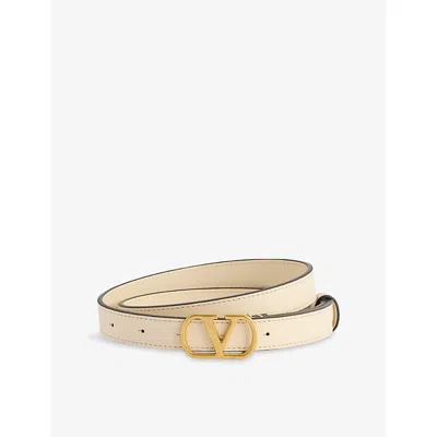 Valentino Garavani Womens Vlogo Signature Leather Belt Butter White
