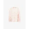 Valentino Womens Cipria Avorio Ruffle-collar Lace-trim Textured Silk Shirt In Neutral
