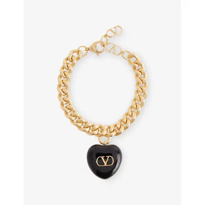 VALENTINO GARAVANI WOMENS ORO/NERO COEUR ROYAL GOLD-PLATED METAL AND ENAMEL BRACELET