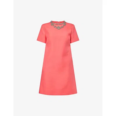 Valentino Crystal-embellished Wool And Silk-blend Crepe Mini Dress In Orange