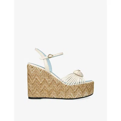 Valentino Garavani Womens Cœur Royal 110 Leather Wedge Sandals Cream Comb Eur 39 / 6 Uk In Brown