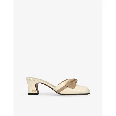 Valentino Garavani Womens Knotty 60 Crocodile-embossed Leather Block-heel Mules Cream Comb Eur 38/5 Uk