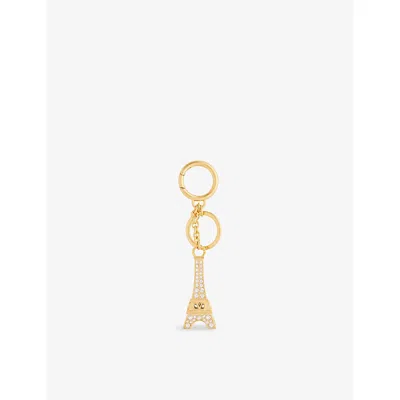 Valentino Garavani Womens Crystal-embellished V-logo Brass Keyring Antique Brass/crystal