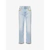 Valentino Womens Denim Blu Lav Chiaro Embroidered Straight-leg Denim Jeans In Blue